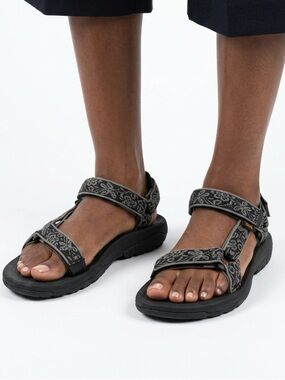 Teva Hurricane Sport Sandals Hook and Loop Jacquard Webbing Black Grey 6